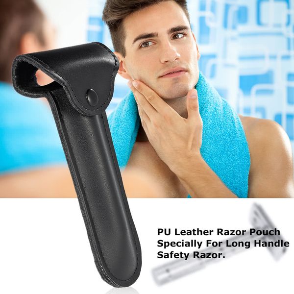 

pu leather razor pouch handle straight long safety razor case long handle double edge razor holder w4944