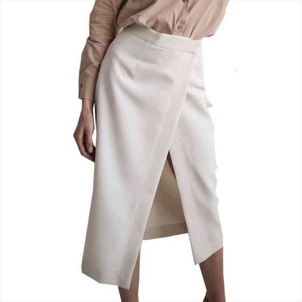 

women high waist skirt irregular wrap front split midi long straight skirt office lady casual slim autumn clubwear, Black