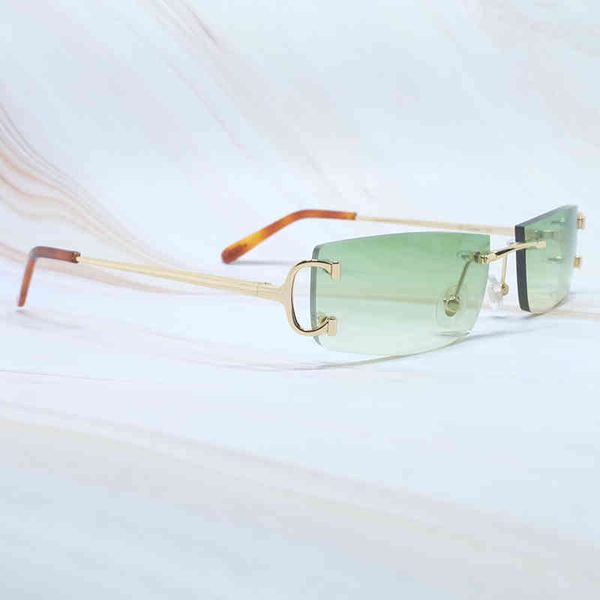 

2022 factory wholesale new vintage rimless sunglasses small square large c designer sun cool rapper shades party glasses gafas de sol, White;black