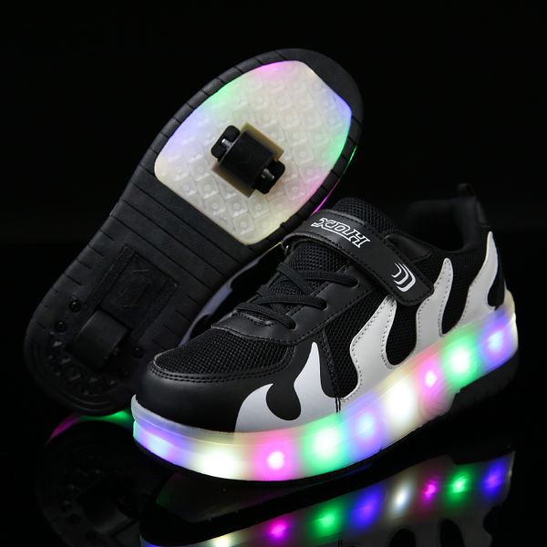 

2019 children glowing sneakers with two wheels kids roller skate led light up shoes for boys girls, Black;red