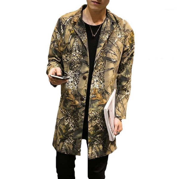 

new designs 3d forest print men's trench brand clothing camouflage long style windbreaker jackets men hip hop coat male plus 5xl1, Tan;black
