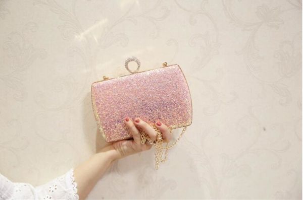 

2020 new fashion pink sequined scrub clutch women's evening bags clutches gold wedding purse female handbag