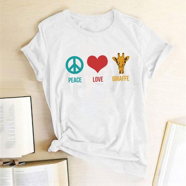 

peace love giraffe print t-shirts women clothing summer graphic t shirts streetwear harajuku shirt kawaii camisetas mujer verano, White