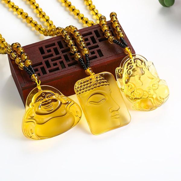 

pendant necklace buddha pendants fine jewelry women men yellow crystal natural stone carved, Silver