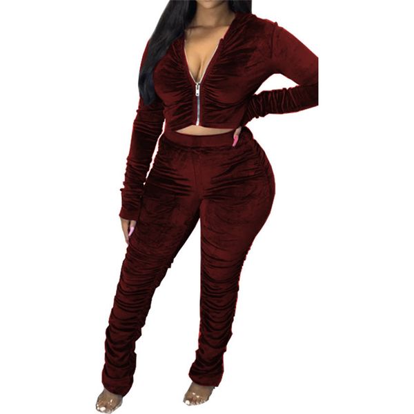 

women tracksuit two piece matching suit fashion zipper hoodie draped velour hooded jacket coat crop pleated legging pants outfit f92911, Gray