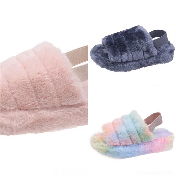

0sh female new cartoon plush slippers women's open toe home slipper plush indoor cotton winter girls warm slides soft comfortsize, Black