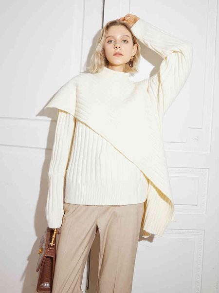 

women's sweaters [eam] beige big size knitting sweater loose fit turtleneck long sleeve women pullovers fashion autumn winter 2022 1de4, White;black