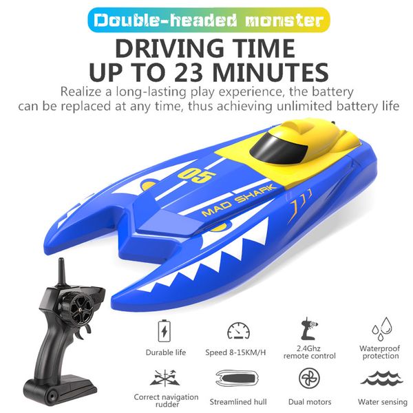 

h128 rc boat 1/47 2.4ghz remote control speed mini boat dual motors 15km/h 20minutes fligt time rc ship speedboat electric toys