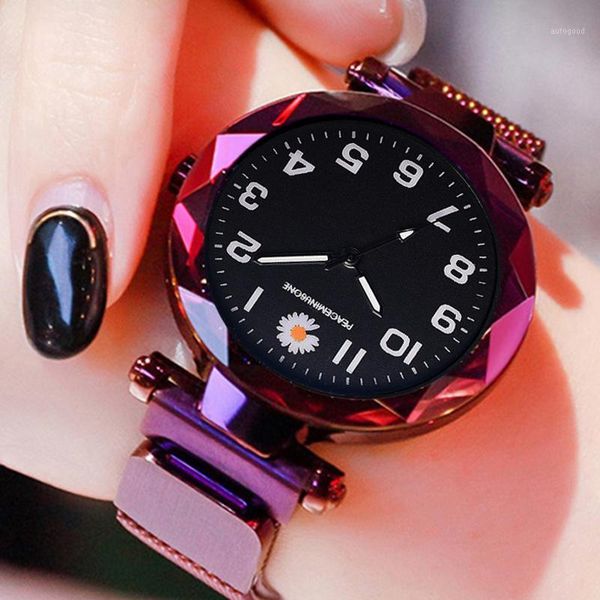 

wristwatches drop luxury women watches magnetic starry sky female flower daisy clock quartz wristwatch fashion ladies wrist watch1, Slivery;brown