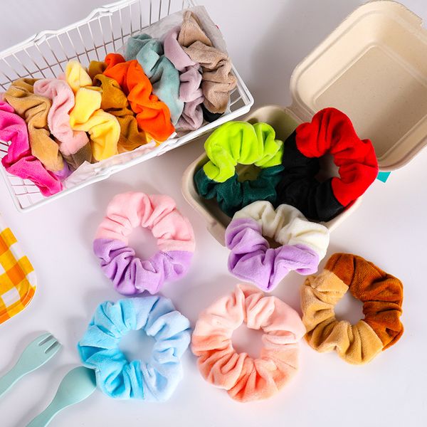

new women girls cute colorful patchwork plush soft scrunchie ponytail holder hair bands sweet headband fashion hair accessories, Golden;silver