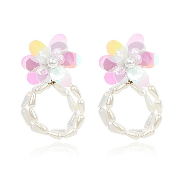 

Nigerian Party Fashion Jewelry Elegant Women Flower Pearl Earrings All-match Jewelry Dubai Bridal Luxury Accessories, Silver