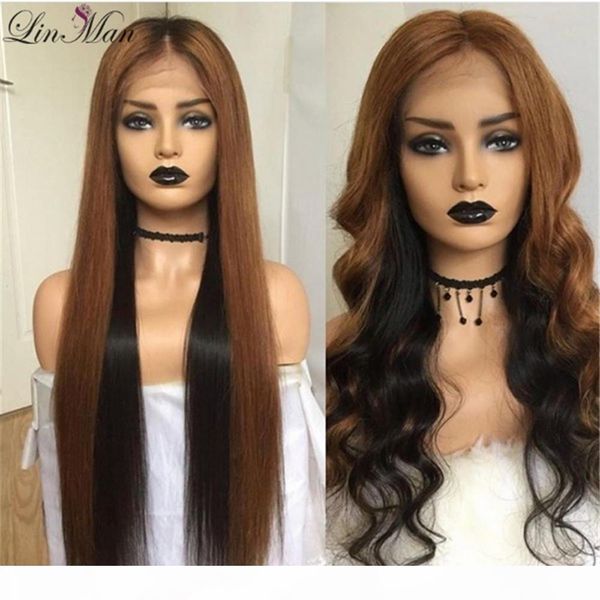 

lace front wig color remy human hair wigs silky straight and wave lace front wigs pre plucked hairline lin man, Black;brown