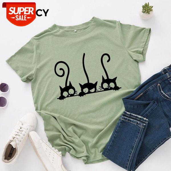 

jfuncy plus size women t shirt new cat print t-shirts female short sleeve cotton tees woman summer tshirt #si9f, White