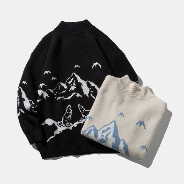 

autumn winter men sweater european and american fashion new male snow printing loose sweaters casual mens sweatershirt size -2xl, White;black