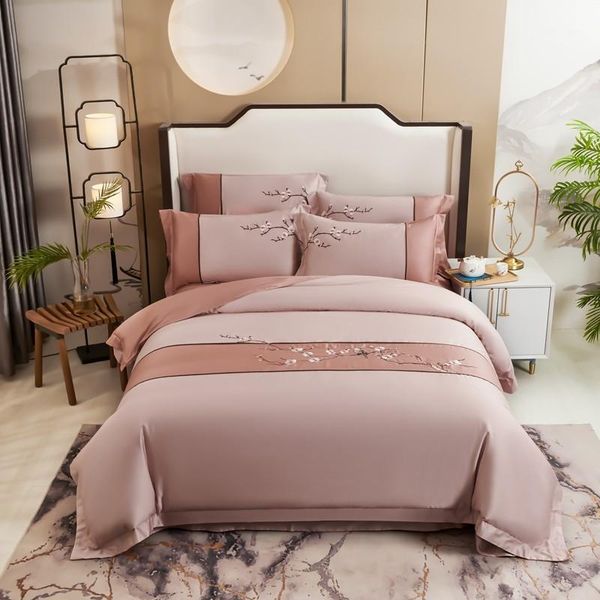 

chinoiserie chic floral birds embroidery duvet cover tree branches vintage style long staple cotton bedding set bed sheet1