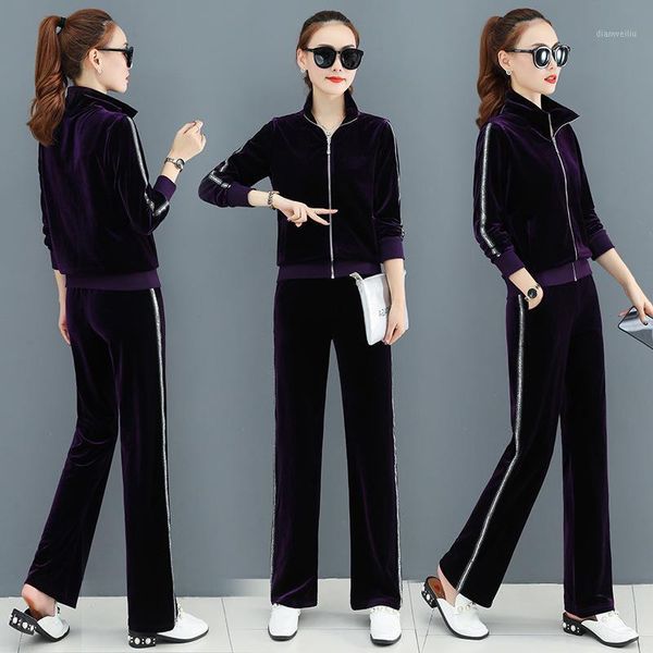 

running sets autumn women tracksuit sportswear velvet loose jacket sweatshirt+pant jogger fitness gym casual workout set sport suit1, Black;blue