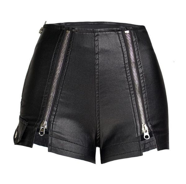 

womens zipper stitch pu leather shorts high waist stretchy velvet autumn winter boot short female imitation leather shorts s83, White;black