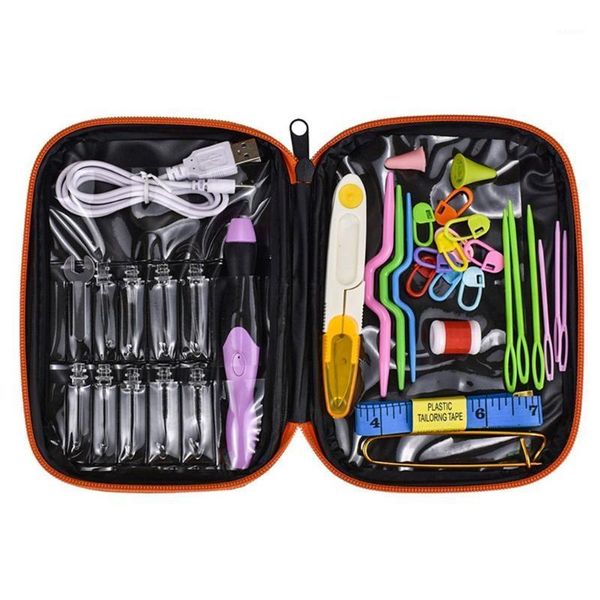 

rechargeable lighted crochet hook kit led lighting knitting needles 9 sizes hooks replaceable hook sewing tools with bag1, Black