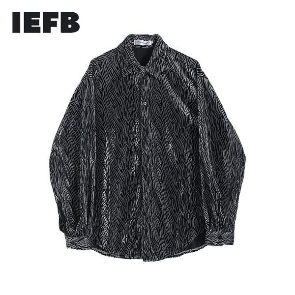 

iefb /men and women's wear trendy velvet bright silk design loose long sleeve black shirt 2020 autumn new oversize 9y980, White;black