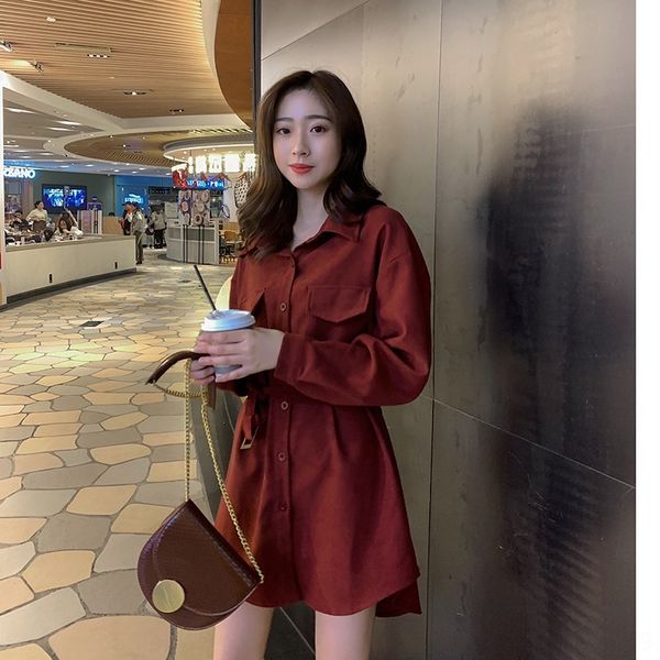 

ofn0d waist breasted slim single dress shirt shirt 2020 spring irregular dress for women new korean version looks thin 06vgg, Black;gray