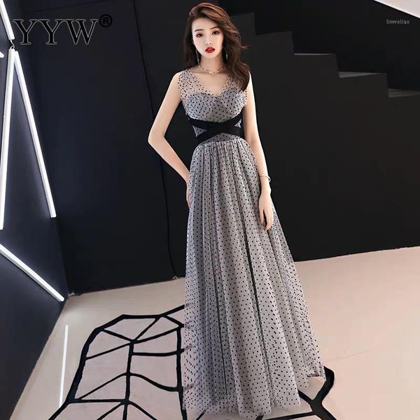 

new woman sleeveless long evening dress dot printed fashion casual a-line wedding party floor length dresses femme vestidos1, White;black