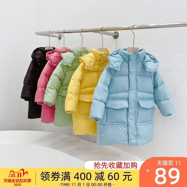 

2020 new children's down jacket, medium and long girl baby's foreign style winter coat for boys, Blue;gray