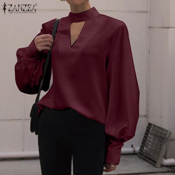 

women's hollow blouse 2020 zanzea fashion spring shirts casual puff sleeve female button work blusas plus size tunic 5xl, White