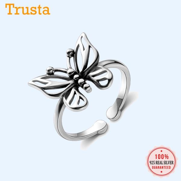 

trustdavis real 925 sterling silver minimalist hollow butterfly opening rings for women wedding party fine s925 jewelry da1379, Golden;silver