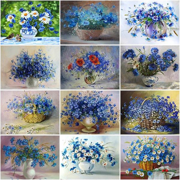 

diy 5d diamond painting flower full round diamond embroidery sale blue cornflower mosaic cross stitch basket rhinestones decor