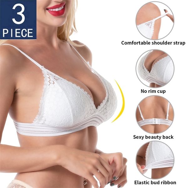 

3 pcs bra women bralette underwear push up bra strapless lace female bra biustonosz sujetador lenceria invisible bralet lj201208, Red;black