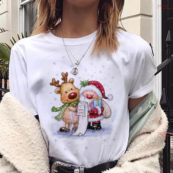 

new lovely reindeer print t shirt women harajuku fashion christmas short sleeve t-shirt suitable all seasons white
