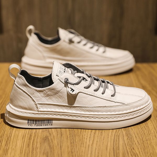 

2020 autumn new fashion casual leather trend wild waterproof non-slip board men's shoes, Red;white