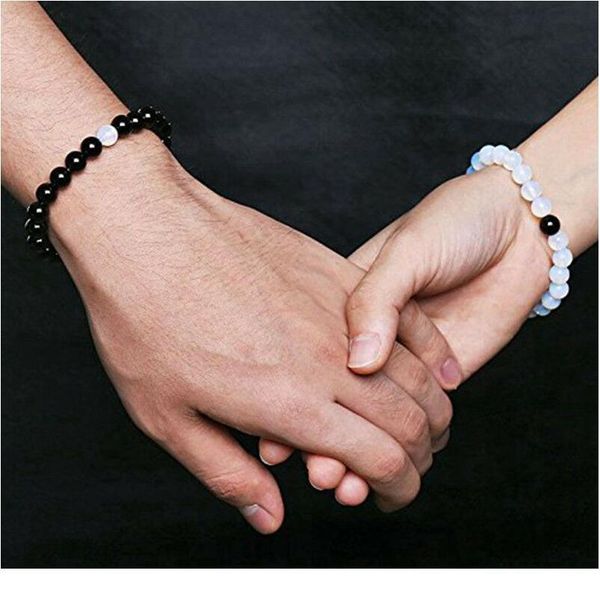 

crystal stone beads bracelet couple lover men women yin yang stones friendship bracelets holiday gift qylosh