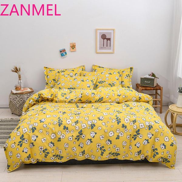 

floral pattern bedding set with flat sheet dekbedovertrek yellow color flower duvet cover set with pillowcase bedclothes 150x200