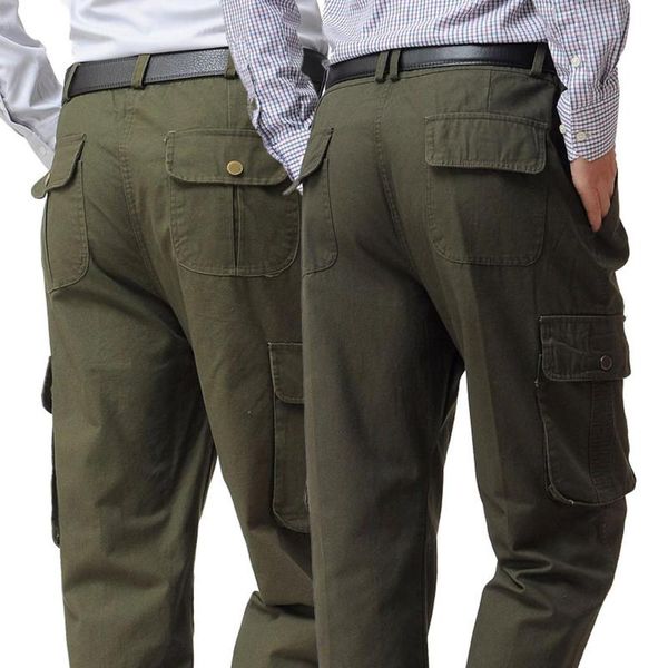 

men casual pockets button zipper long straight cargo pants outdoor trousers, Black