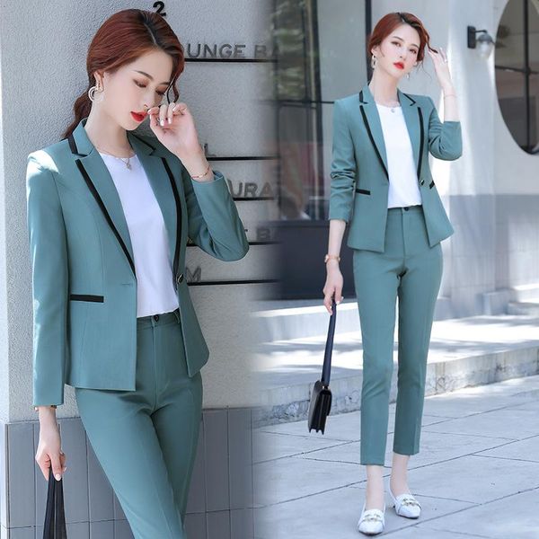 

izicfly spring autumn green new womens suits blazer with pants business slim office outfits work wear trouser set two piece, White