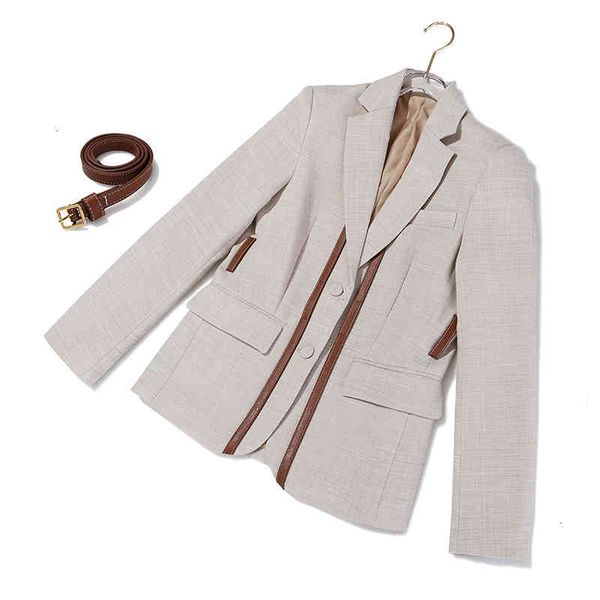

women's suits & blazers [eam] women split pu leather brief short blazer lapel long sleeve loose fit jacket fashion spring autumn 2022 1, White;black
