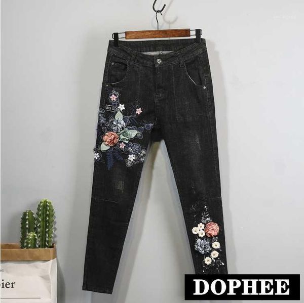 

denim trousers cowboy pants women spring and autumn new jeans lace flower embroidery slim blue jeans stretch pants students1