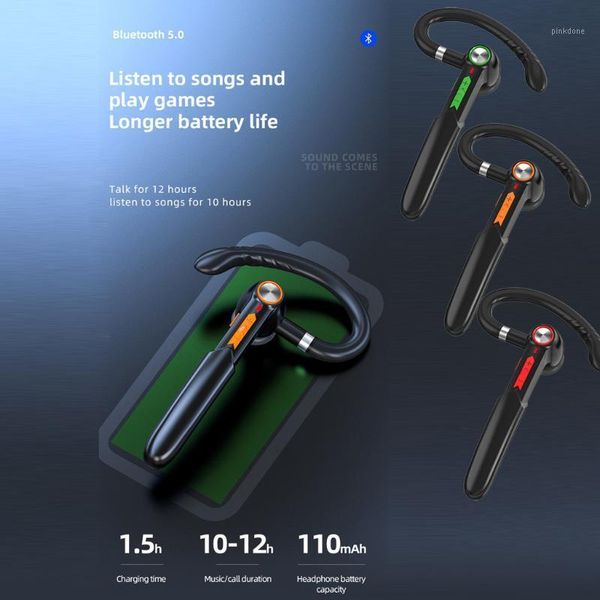 

single headphone bluetooth earphones 5.0 wireless headset stylish ear hanging earmuff handsgaming earphones with microphone1