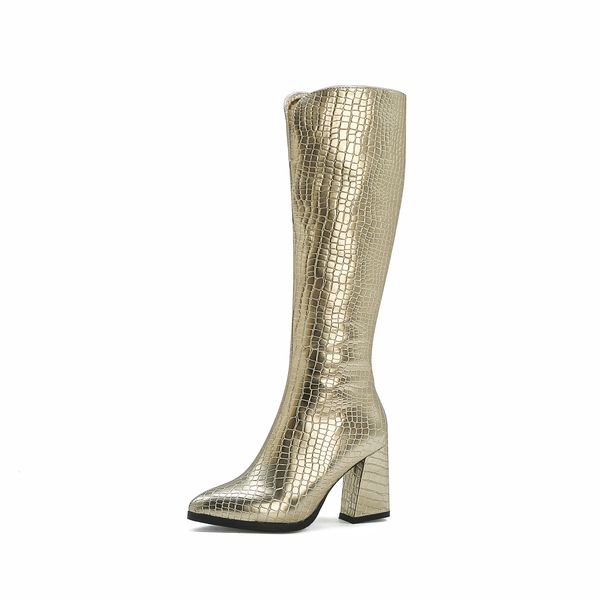 

woman high-legged 2021 fine fiber plus size 22-26.5 in length autumn and winter warm crocodile standard long boots cnmz, Black