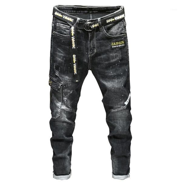 

povote 2020 new brand men's fashion jeans slim small leg straight tube korean trend long pants pants men's fashion brand1, Blue