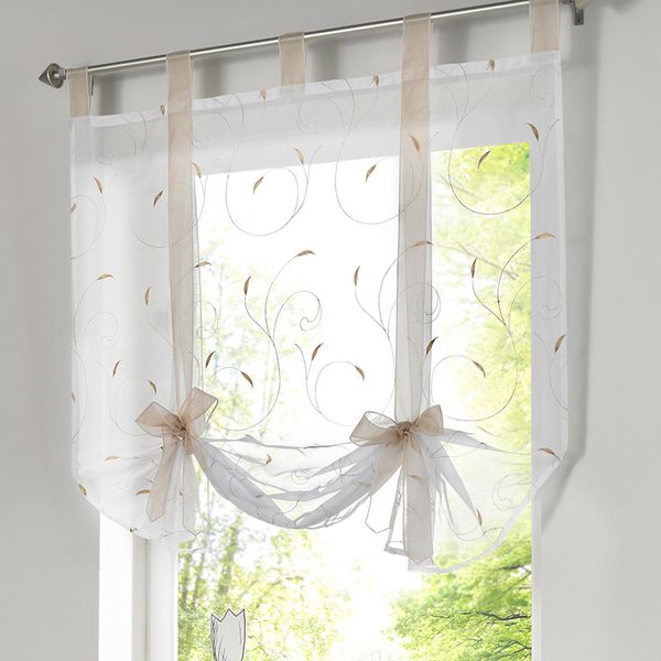 Simples All-Match Janela Bordada Floral Cortinas Curtas Cortinas Romanas para sala de estar Moda Cozinha Tulle Cortina Porta LOUVER LJ201224