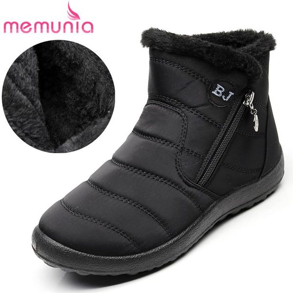 

memunia plus size 35-43 new women boots zipper thick fur warm down lady winter boots flat casual cotton shoes snow women, Black