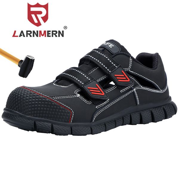

larnmern men's steel toe work safety shoes lightweight breathable anti-smashing anti-puncture non-slip reflective casual sneaker 201020, Black