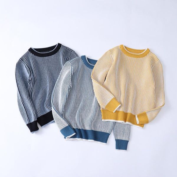 

kids stripe sweater knitted boys sweater jacquard girls autumn winter children pullover solid cotton kids outerwear 3 10 years wmtzxy, Blue