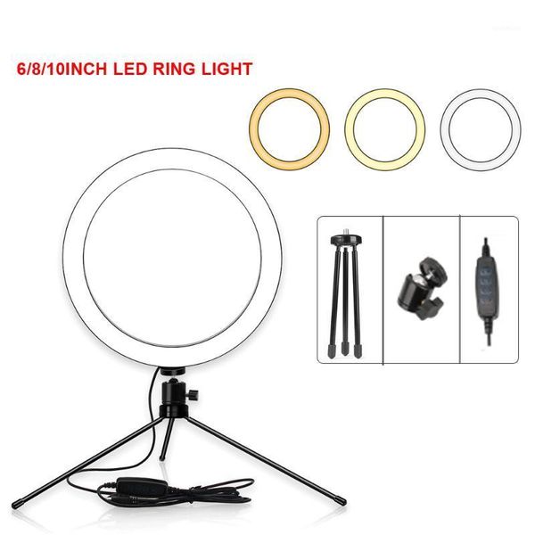 

flash heads 6/8/10inch led ring light for xs max 8 7 6 smartphone pography makeup 3200-5600k brightness adjustable tripod stand1