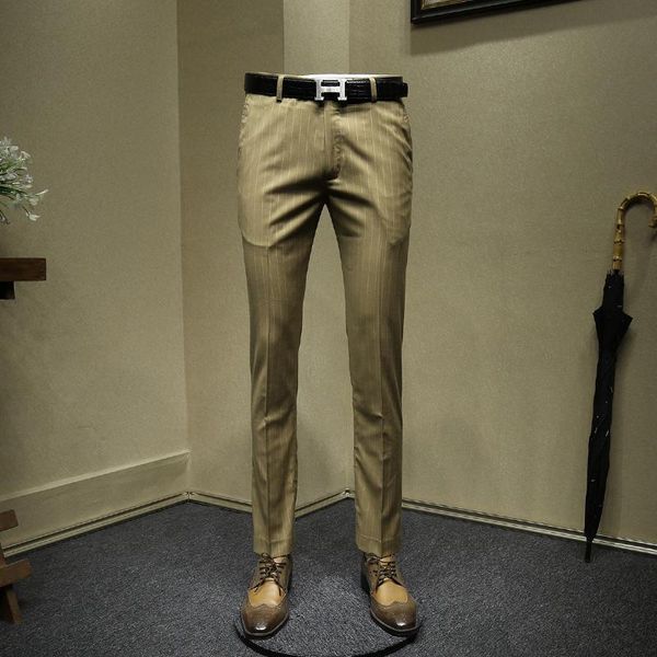 

men long formal pants young man khaki striped gray suit pants office trousers mens dress slim dress pant for men plus size, White;black