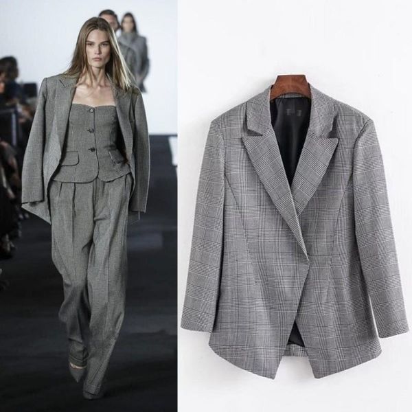 

women's suits & blazers casual mini woman slim plaid jacket autumn wild black and white checked cardigan covered buckle 2021, White;black