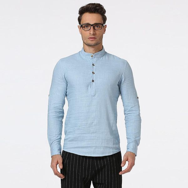 

men's casual shirts men's cultivate one's morality leisure fashion pure color long sleeve henry brought material collar shirt, White;black