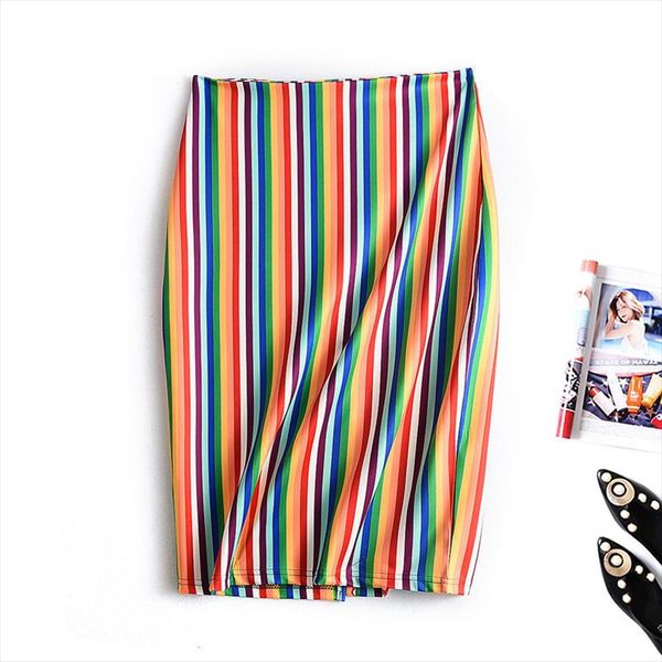 

spring summer korean midi skirt women stripes pencil skirt womens high waist back zipper green leopard print skirts femme faldas, Black